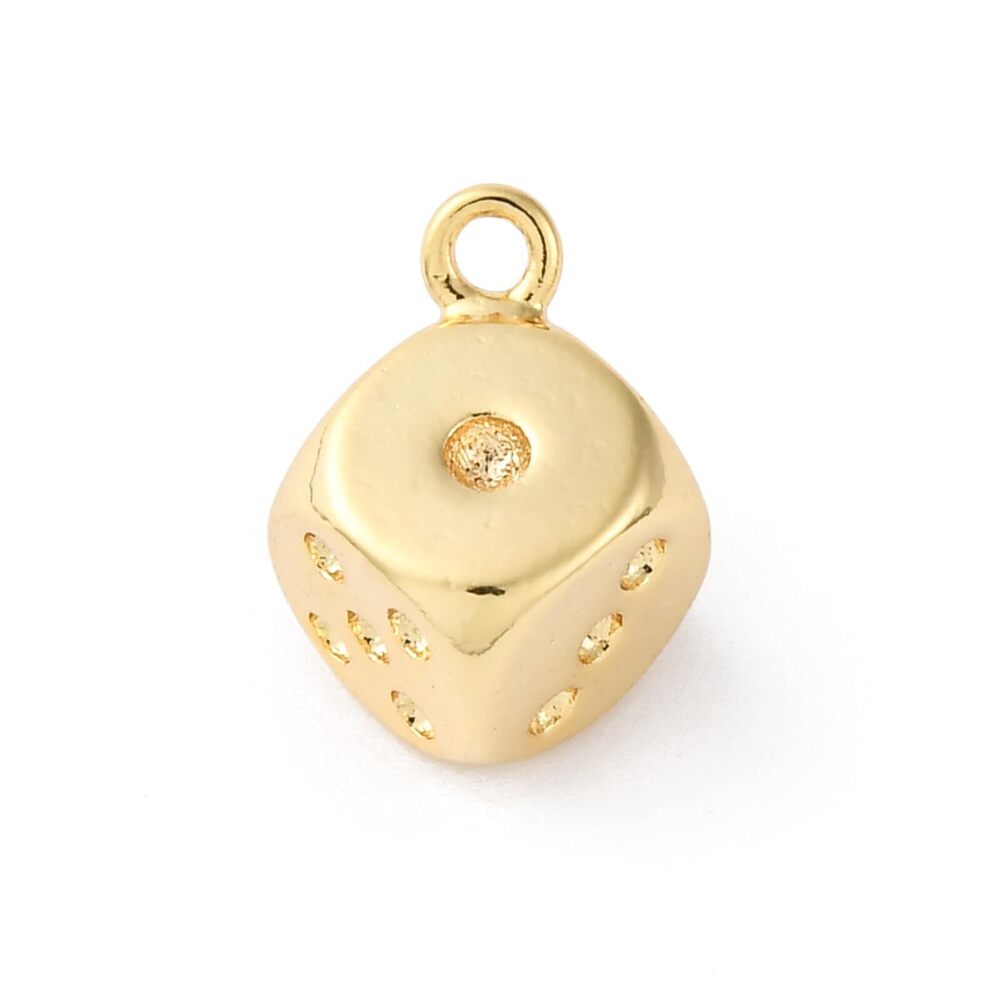 1507 10 pcs Golden Color Dice Brass Charms Geometric Polygon Party Game